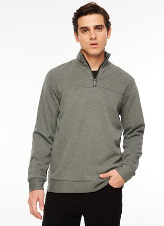 Fabrika Comfort Bato Yaka Düz Gri Melanj Erkek Sweatshırt FC3WM-SWT327