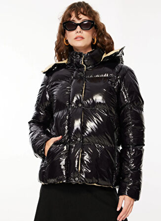 Siyah Kadın Kapüşonlu Basic Kapitone Mont FC3WL-MNT4