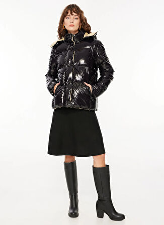 Siyah Kadın Kapüşonlu Basic Kapitone Mont FC3WL-MNT4