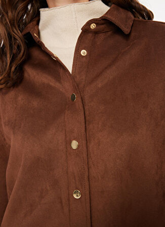 Fabrika Basic Gömlek Yaka Düz Kahve Kadın Gömlek F3WL-GML14