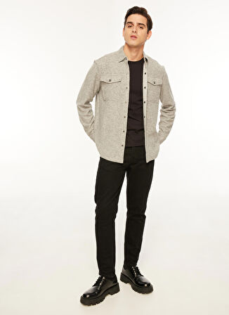 Fabrika Relaxed Gömlek Yaka Düz Gri Melanj Erkek Gömlek F3WM-GML116