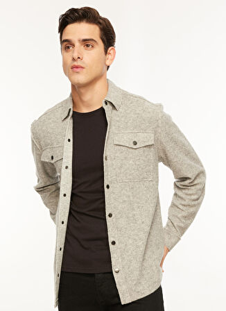 Fabrika Relaxed Gömlek Yaka Düz Gri Melanj Erkek Gömlek F3WM-GML116