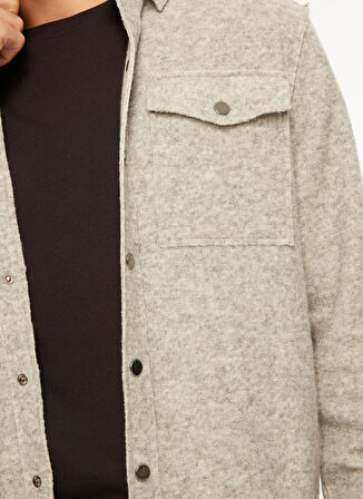 Fabrika Relaxed Gömlek Yaka Düz Gri Melanj Erkek Gömlek F3WM-GML116