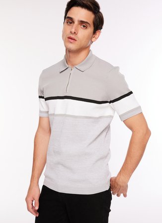 Fabrika Polo Yaka Basic Düz Gri Erkek Kazak F3WM-KZK153