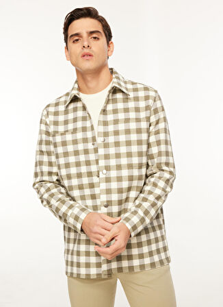 Fabrika Basic Gömlek Yaka Ekose Haki Erkek Gömlek F3WM-GML170