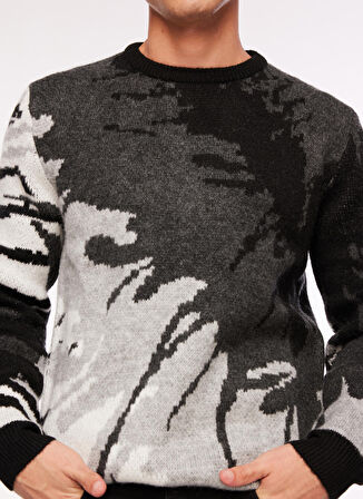 Fabrika Bisiklet Yaka Relaxed Jakarlı Siyah Erkek Kazak F3WM-KZK150