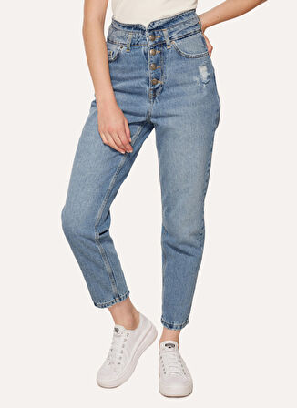 Aeropostale Yüksek Bel Normal Paça Mom Fit Açık İndigo Kadın Denim Pantolon A3WL-PNT2