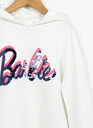 Barbie Ekru Kız Çocuk Bisiklet Yaka Düşük Omuz Oversize Baskılı Sweatshirt BRB3WG-SWT7