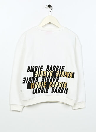 Barbie Ekru Kız Çocuk Bisiklet Yaka Düşük Omuz Oversize Baskılı Sweatshirt BRB3WG-SWT8