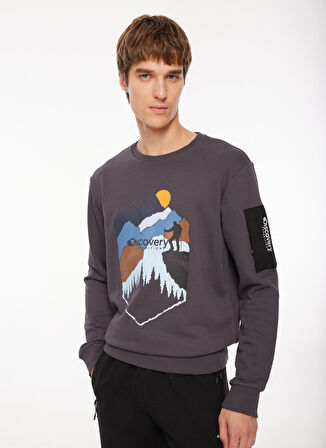 Füme Erkek Bisiklet Yaka Baskılı Sweatshirt D3WM-SWT38