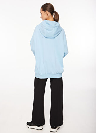 Discovery Expedition Mavi Kadın Kapüşonlu Oversize Baskılı Sweatshirt D3WL-SWT22