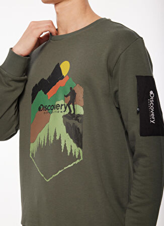 Discovery Expedition Haki Erkek Bisiklet Yaka Baskılı Sweatshirt D3WM-SWT38