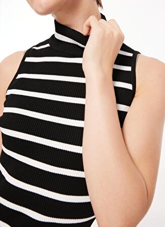 Aeropostale Yarım Balıkçı Yaka Çizgili Siyah - Beyaz Midi Kadın Elbise A3WL-ELB2