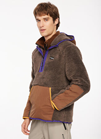 Kahve Erkek Kapüşonlu Blok Sweatshirt D3WM-SWT24