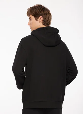 Siyah Erkek Kapüşonlu Nakışlı Sweatshirt D3WM-SWT28