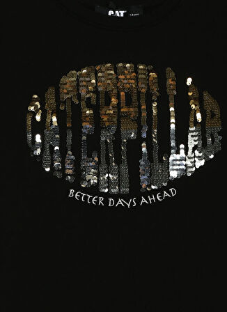 Caterpillar Siyah Kız Çocuk Bisiklet Yaka Oversize Baskılı Sweatshirt C3WG-SWT50