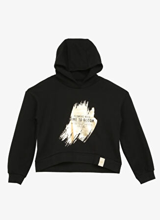 Caterpillar Siyah Kız Çocuk Bisiklet Yaka Crop Baskılı Sweatshirt C3WG-SWT14