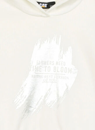 Caterpillar Ekru Kız Çocuk Bisiklet Yaka Crop Baskılı Sweatshirt C3WG-SWT14