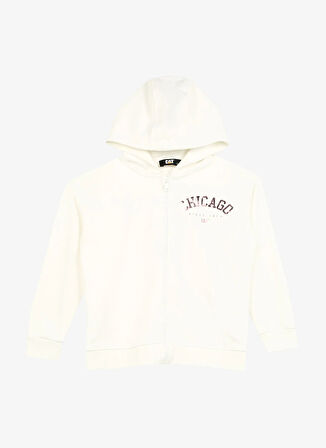 Caterpillar Ekru Kız Çocuk Kapüşon Yaka Oversize Baskılı Sweatmont C3WG-SWT10