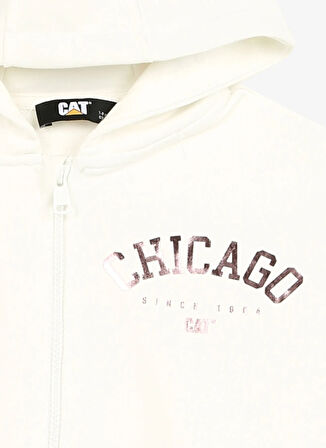 Caterpillar Ekru Kız Çocuk Kapüşon Yaka Oversize Baskılı Sweatmont C3WG-SWT10