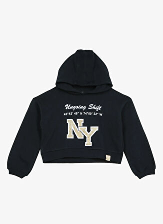 Caterpillar Lacivert Kız Çocuk Bisiklet Yaka Oversize Baskılı Sweatshirt C3WG-SWT108