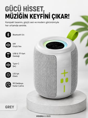 Taşınabilir Bluetooth Hoparlör 6W Güçlü Ses, RGB LED Işık, 1500 mAh Batarya, TF Kart Destekli Kablosuz Mini Hoparlör.