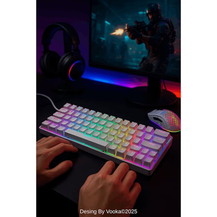 Red Switch Mini RGB Mekanik Oyuncu Klavyesi 62 Tuşlu LED Işıklı USB Type-C Beyaz Gaming Klavye