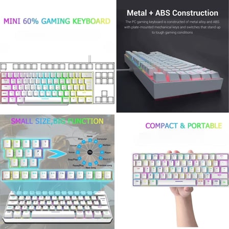 Red Switch Mini RGB Mekanik Oyuncu Klavyesi 62 Tuşlu LED Işıklı USB Type-C Beyaz Gaming Klavye