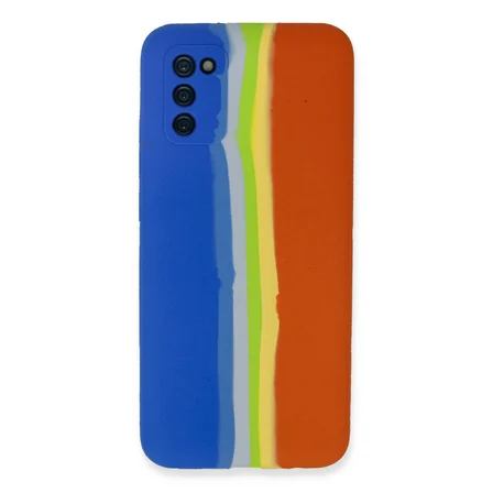 Newface Samsung Galaxy A03S Kılıf Ebruli Lansman Silikon - Mavi-Turuncu
