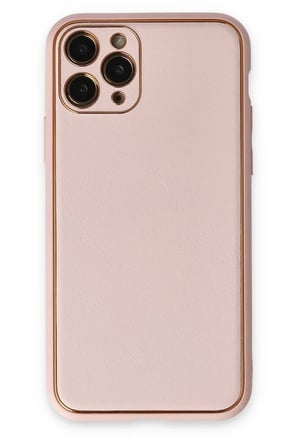uryport Apple iPhone 11 Pro Max Kılıf Coco Deri Silikon Kapak - Pudra