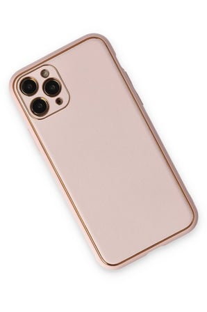 uryport Apple iPhone 11 Pro Max Kılıf Coco Deri Silikon Kapak - Pudra