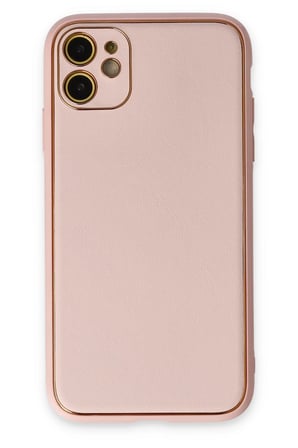 uryport Apple iPhone 12 Kılıf Coco Deri Silikon Kapak - Pudra