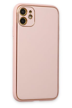 uryport Apple iPhone 12 Kılıf Coco Deri Silikon Kapak - Pudra