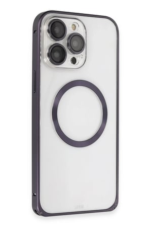 Fuchsia iPhone 14 Pro ile Uyumlu Kılıf Metal Bumper Magneticsafe Kapak - Derin Mor