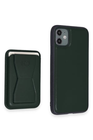 Fuchsia iPhone 11 ile Uyumlu Kılıf HD Deri Luxury Magnet Kartvizitli Kapak - Koyu Yeşil