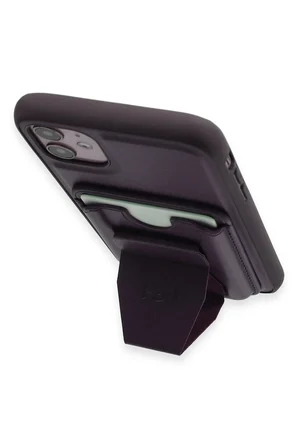 Fuchsia iPhone 11 ile Uyumlu Kılıf HD Deri Luxury Magnet Kartvizitli Kapak - Derin Mor