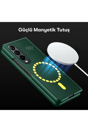 Fuchsia Samsung Galaxy Z Fold 3 ile Uyumlu Kılıf HBC-156 Forum Magneticsafe Kapak - Derin Mor