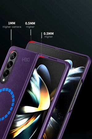 Fuchsia Samsung Galaxy Z Fold 3 ile Uyumlu Kılıf HBC-156 Magneticsafe Kapak - Lacivert