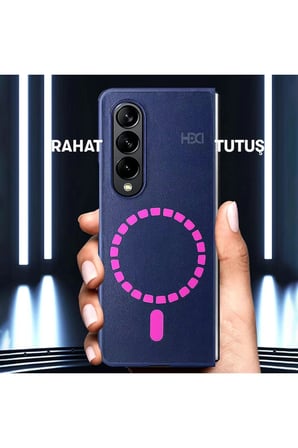 Fuchsia Samsung Galaxy Z Fold 3 ile Uyumlu Kılıf HBC-156 Magneticsafe Kapak - Lacivert