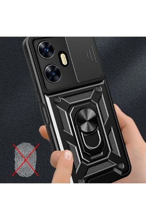 uryport Realme C55 Kılıf Pars Lens Yüzüklü Silikon - Siyah