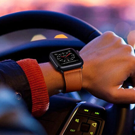 Newface KR415 Luaz Apple Watch 38 / 40 / 41mm Deri Kordon - Kahverengi