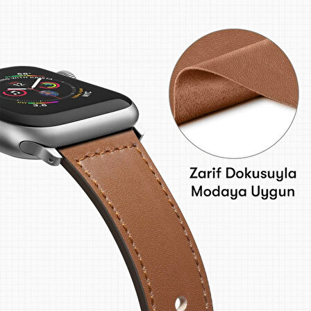 Newface KR415 Luaz Apple Watch 38 / 40 / 41mm Deri Kordon - Kahverengi