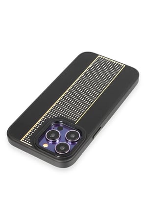 Fuchsia iPhone 14 Pro ile Uyumlu Kılıf HBC-160 Almera Taşlı Kapak - Siyah