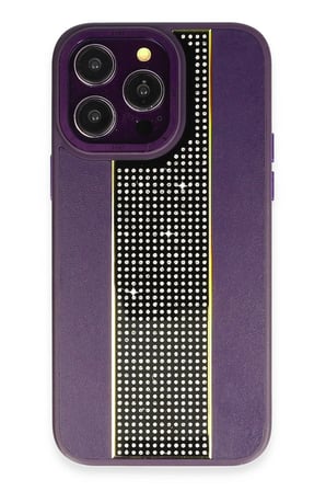 Fuchsia iPhone 14 Pro Max ile Uyumlu Kılıf HBC-160 Almera Taşlı Kapak - Derin Mor