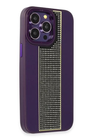Fuchsia iPhone 14 Pro Max ile Uyumlu Kılıf HBC-160 Almera Taşlı Kapak - Derin Mor
