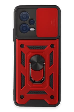 Newface Xiaomi Redmi Note 12 5G Kılıf Pars Lens Yüzüklü Silikon - Kırmızı