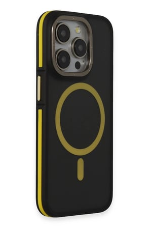 Fuchsia iPhone 14 Pro Max ile Uyumlu Kılıf Rocky Kablosuz Şarj Özellikli Kapak - Siyah-Sarı