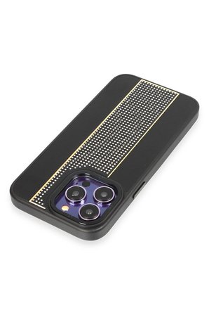 Fuchsia iPhone 15 Pro ile Uyumlu Kılıf HBC-160 Almera Taşlı Kapak - Siyah