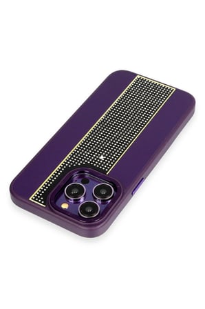 Fuchsia iPhone 15 Pro Max ile Uyumlu Kılıf HBC-160 Almera Taşlı Kapak - Derin Mor