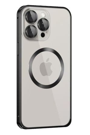 Fuchsia iPhone 15 Pro Max ile Uyumlu Kılıf Metal Bumper Magneticsafe Kapak - Siyah